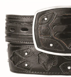 King Exotic Genuine Ostrich Leg Cut-Out Design Western Belt - Black -Fashion Formal Wear Store KE BLT 4C11F0505 3 08650.1613514470