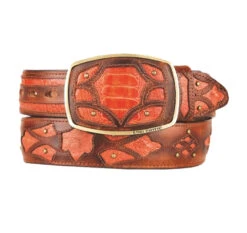 King Exotic Genuine Ostrich Leg Cut-Out Design Western Belt - Faded Cognac