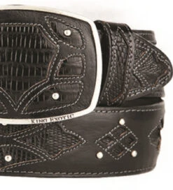 King Exotic Genuine Teju Lizard Cut-Out Design Western Belt - Black -Fashion Formal Wear Store KE BLT 4C11F0705 4 17551.1613639292