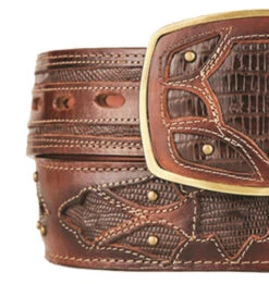 King Exotic Genuine Teju Lizard Cut-Out Design Western Belt - Faded Brown -Fashion Formal Wear Store KE BLT 4C11F0716 3 37163.1613639332