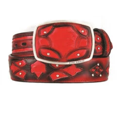 King Exotic Genuine Python Cut-Out Design Western Belt - Red