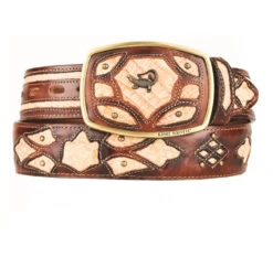 King Exotic Genuine Caiman Cut-Out Design Western Belt - Faded Oryx