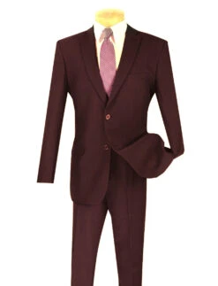 Lucci 2-Button With Flat Front Slacks Budget Slim Fit Suit - Burgundy