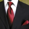 100% Woven Silk Necktie With Pocket Square - Dark Red