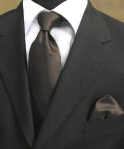 100% Woven Silk Necktie With Pocket Square - Dark Brown