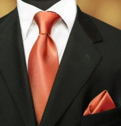 100% Woven Silk Necktie With Pocket Square - Copper