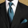 100% Woven Silk Necktie With Pocket Square - Dark Teal -Fashion Formal Wear Store LFT SWTH68 80657.1520823866