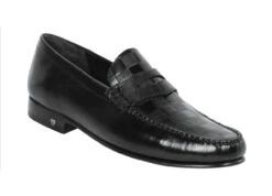 Lombardy - Genuine Teju Lizard Check Pattern Penny Loafer - Black