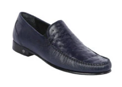 Lombardy - Genuine Ostrich Quill & Leather Loafer - Navy Blue