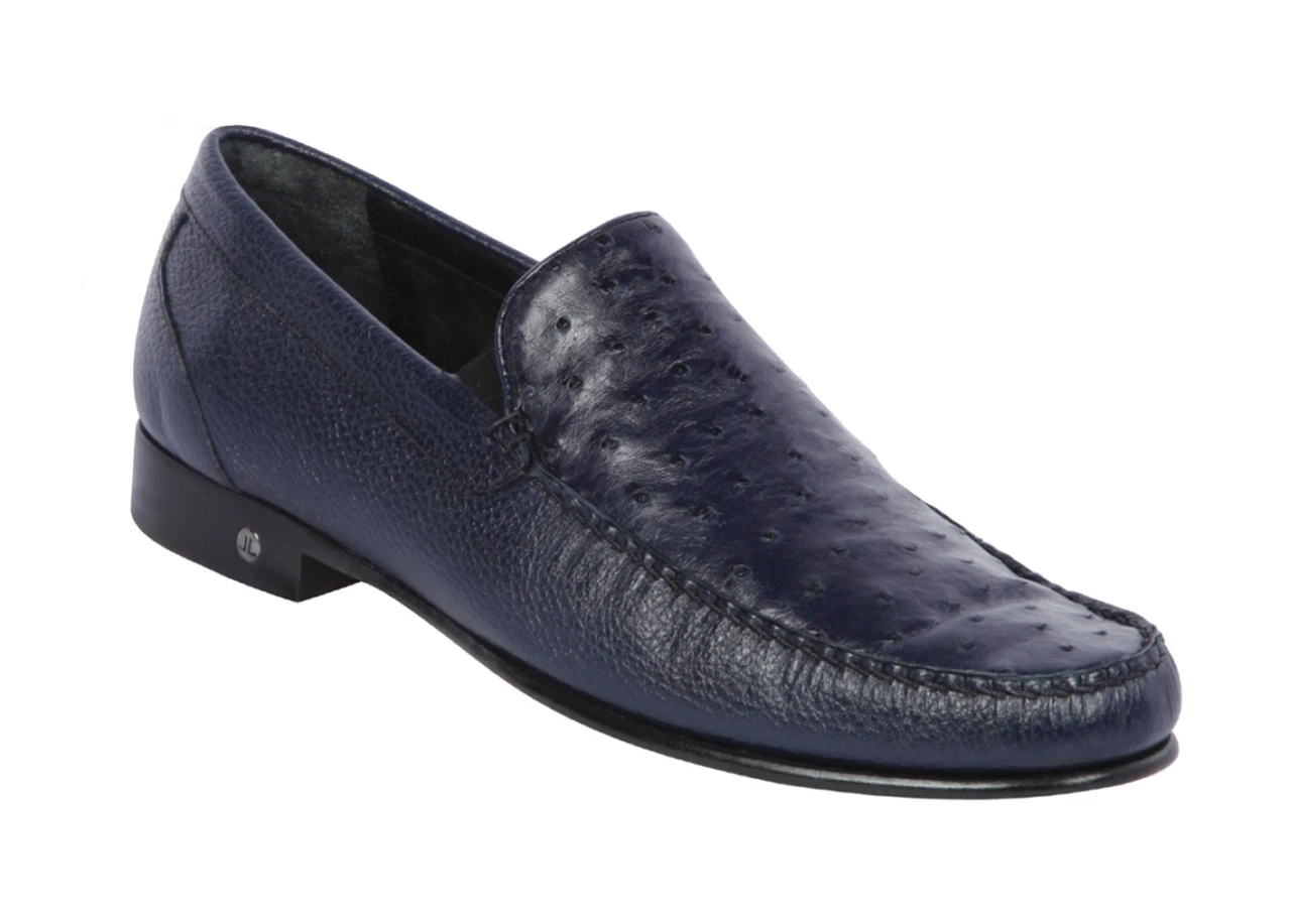 Lombardy - Genuine Ostrich Quill & Leather Loafer - Navy Blue 3 Lombardy - Genuine Ostrich Quill & Leather Loafer - Navy Blue