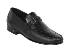 Lombardy - Genuine Ostrich Quill & Leather Horsebit Loafer - Black