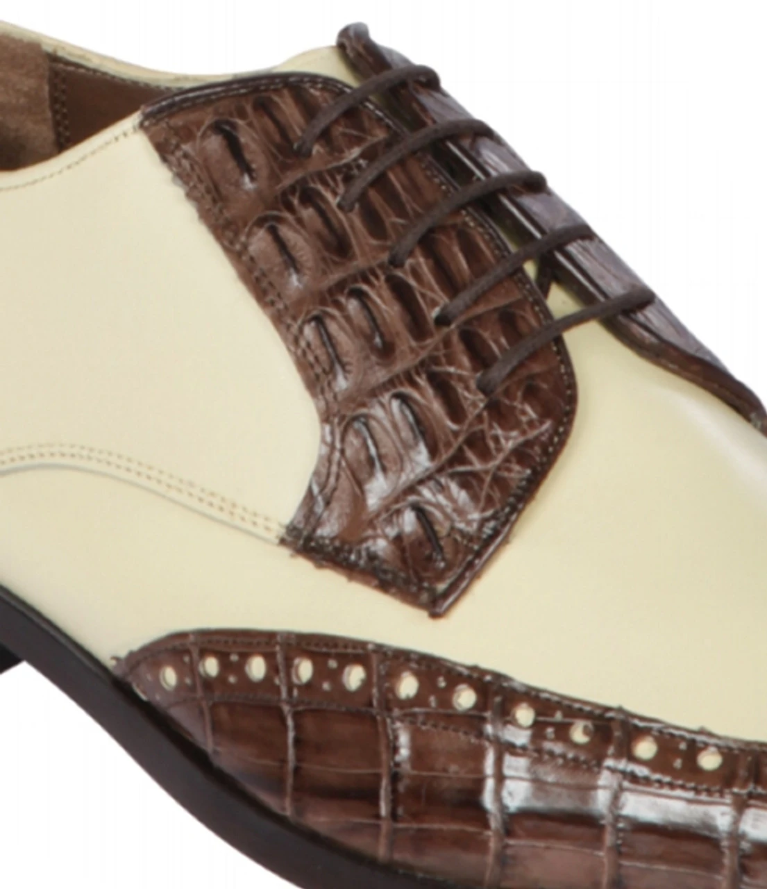 Lombardy - Genuine Caiman Belly Wingtip Dress Shoe - Brown & Bone 4 Lombardy - Genuine Caiman Belly Wingtip Dress Shoe - Brown & Bone - Image 2