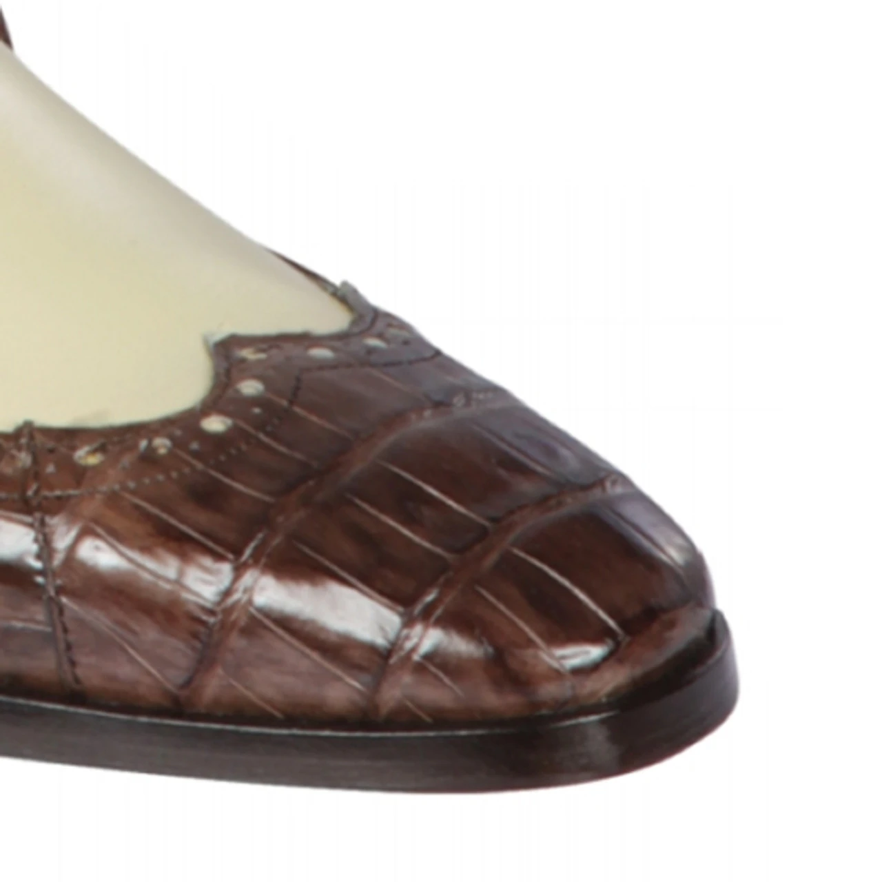 Lombardy - Genuine Caiman Belly Wingtip Dress Shoe - Brown & Bone 5 Lombardy - Genuine Caiman Belly Wingtip Dress Shoe - Brown & Bone - Image 3