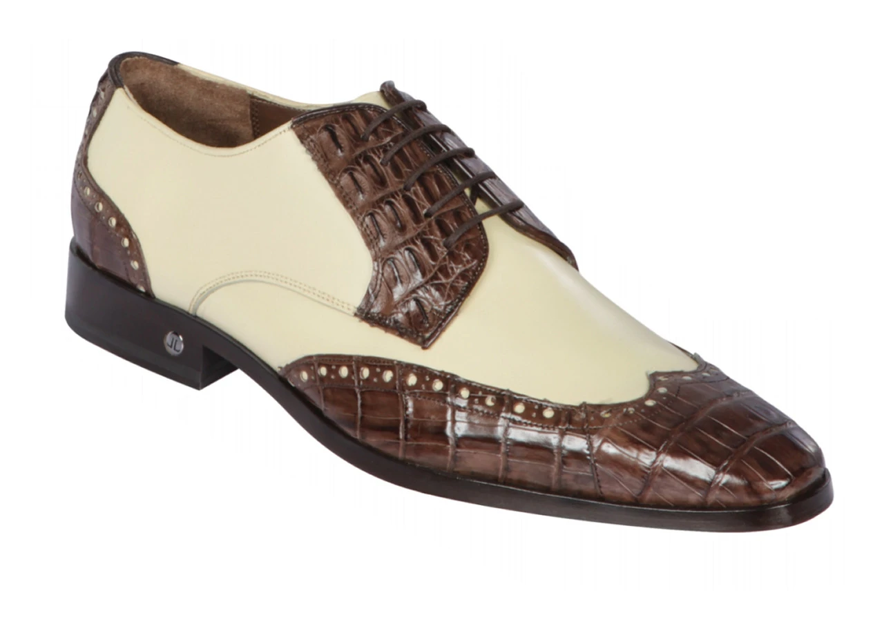 Lombardy - Genuine Caiman Belly Wingtip Dress Shoe - Brown & Bone 3 Lombardy - Genuine Caiman Belly Wingtip Dress Shoe - Brown & Bone