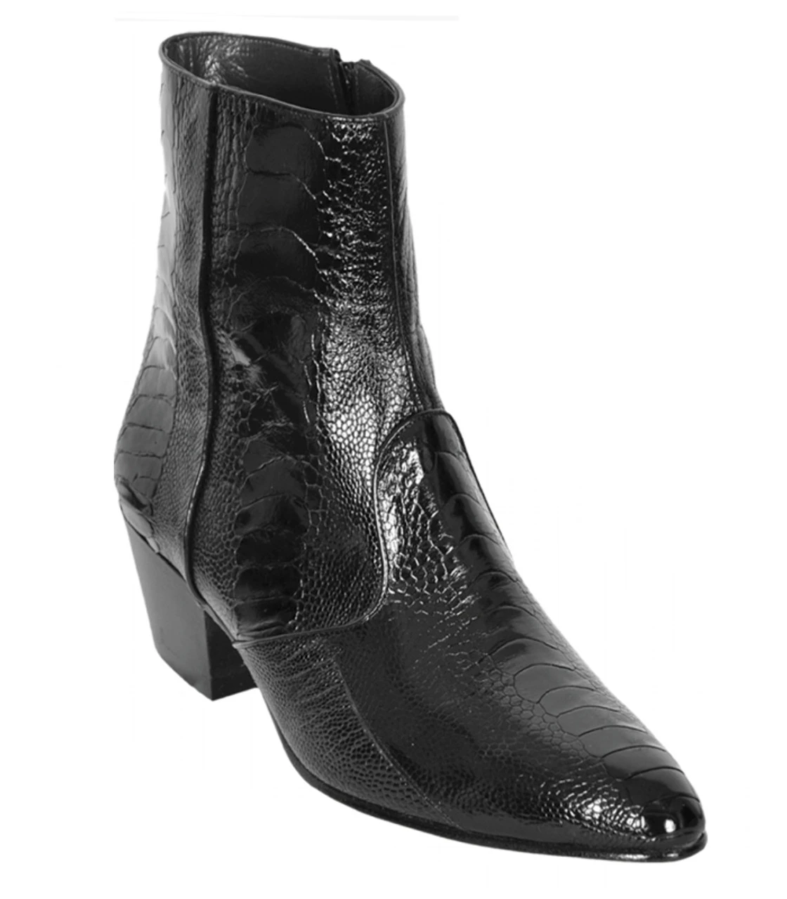 Los Altos Genuine Ostrich Leg Charro Heel Ankle Boot - Black 3 Los Altos Genuine Ostrich Leg Charro Heel Ankle Boot - Black