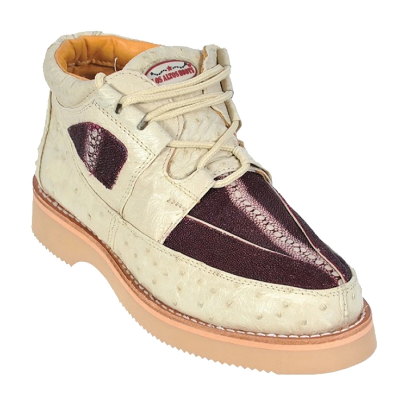 Los Altos Bone & Burgundy Genuine Ostrich Quill & Stingray Casual Ankle Boot 3 Los Altos Bone & Burgundy Genuine Ostrich Quill & Stingray Casual Ankle Boot