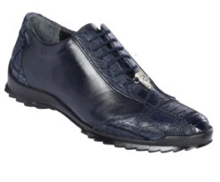 Los Altos Genuine Ostrich Leg Patch Design Navy Blue Sneaker