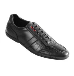Los Altos Genuine Ostrich Leg & Leather Black Sneaker