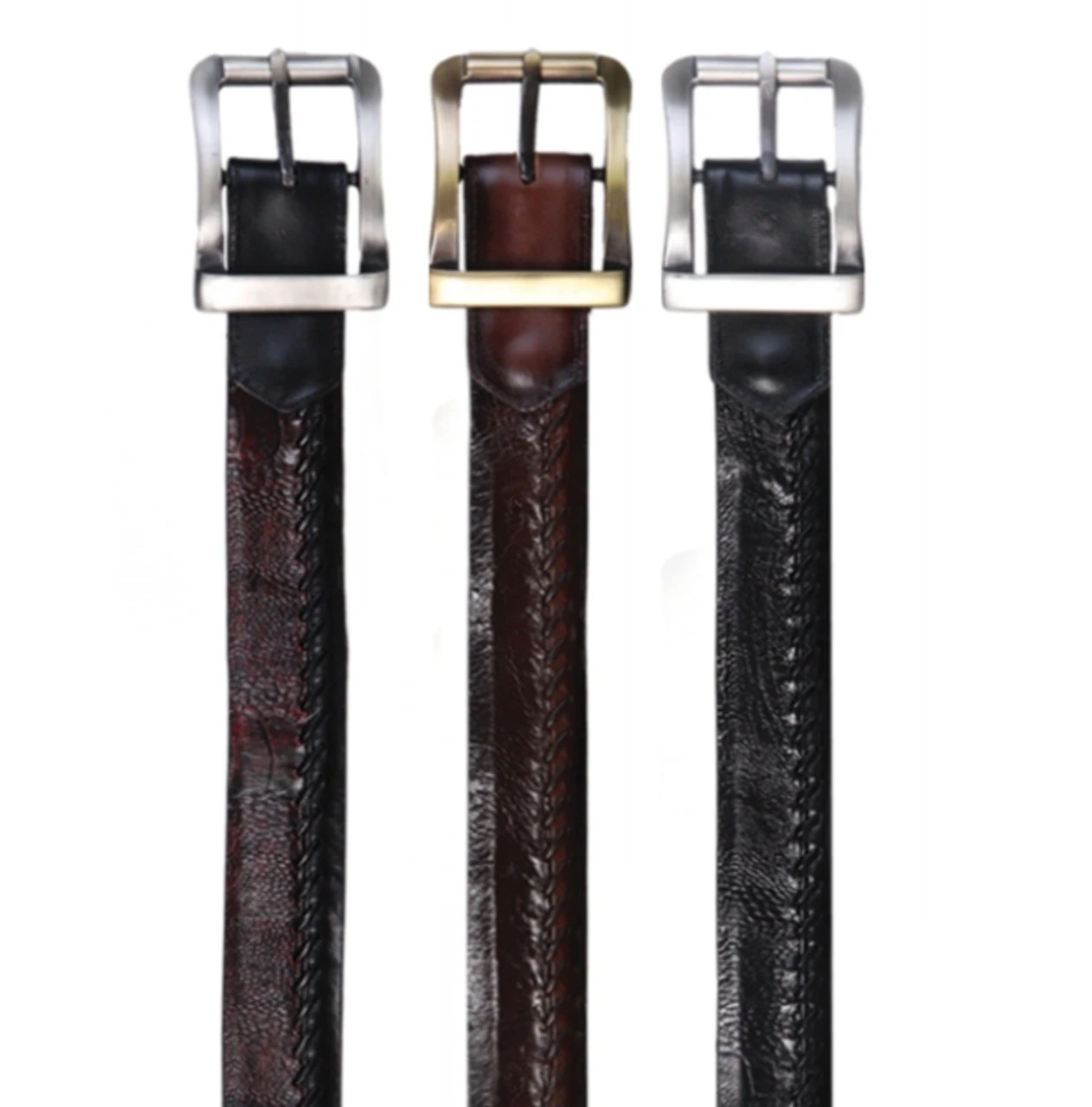Los Altos Genuine Ostrich Leg And Braided Leather Belt