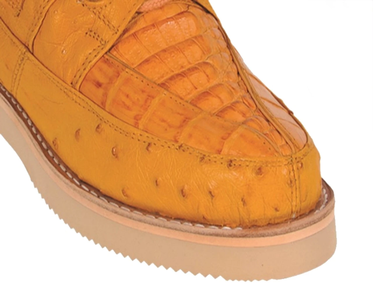 Los Altos Genuine Caiman & Ostrich Quill Casual Ankle Boot - Buttercup 4 Los Altos Genuine Caiman & Ostrich Quill Casual Ankle Boot - Buttercup - Image 2