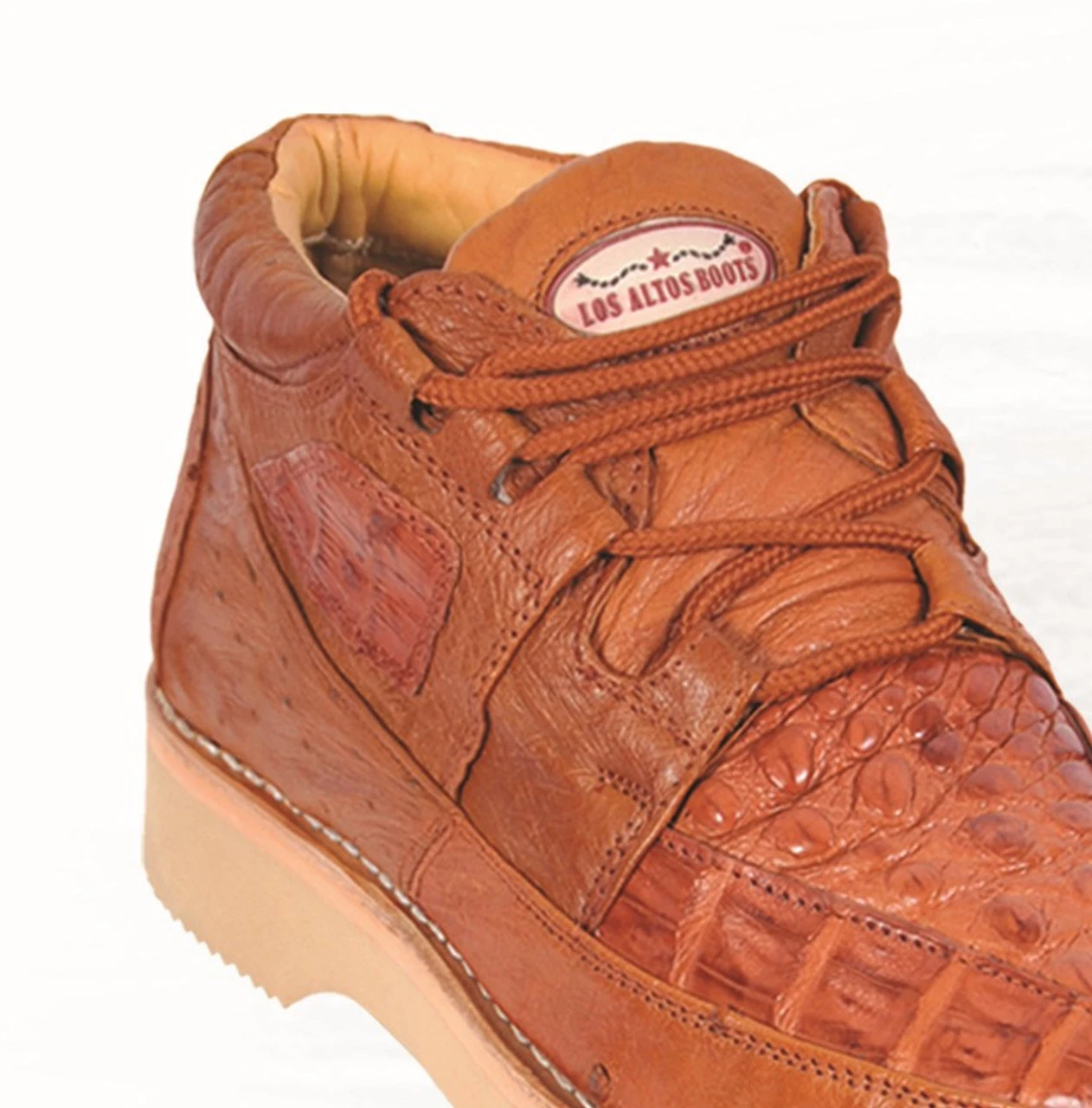 Los Altos Genuine Caiman & Ostrich Quill Casual Ankle Boot - Cognac 4 Los Altos Genuine Caiman & Ostrich Quill Casual Ankle Boot - Cognac - Image 2