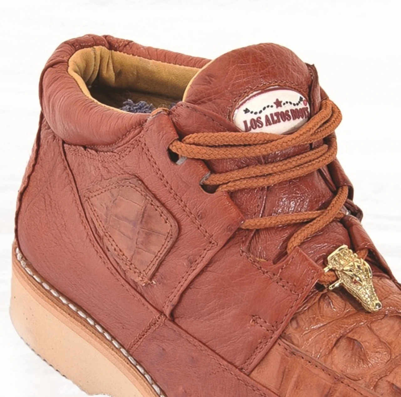 Los Altos Genuine Caiman & Ostrich Casual Ankle Boot - Cognac 4 Los Altos Genuine Caiman & Ostrich Casual Ankle Boot - Cognac - Image 2