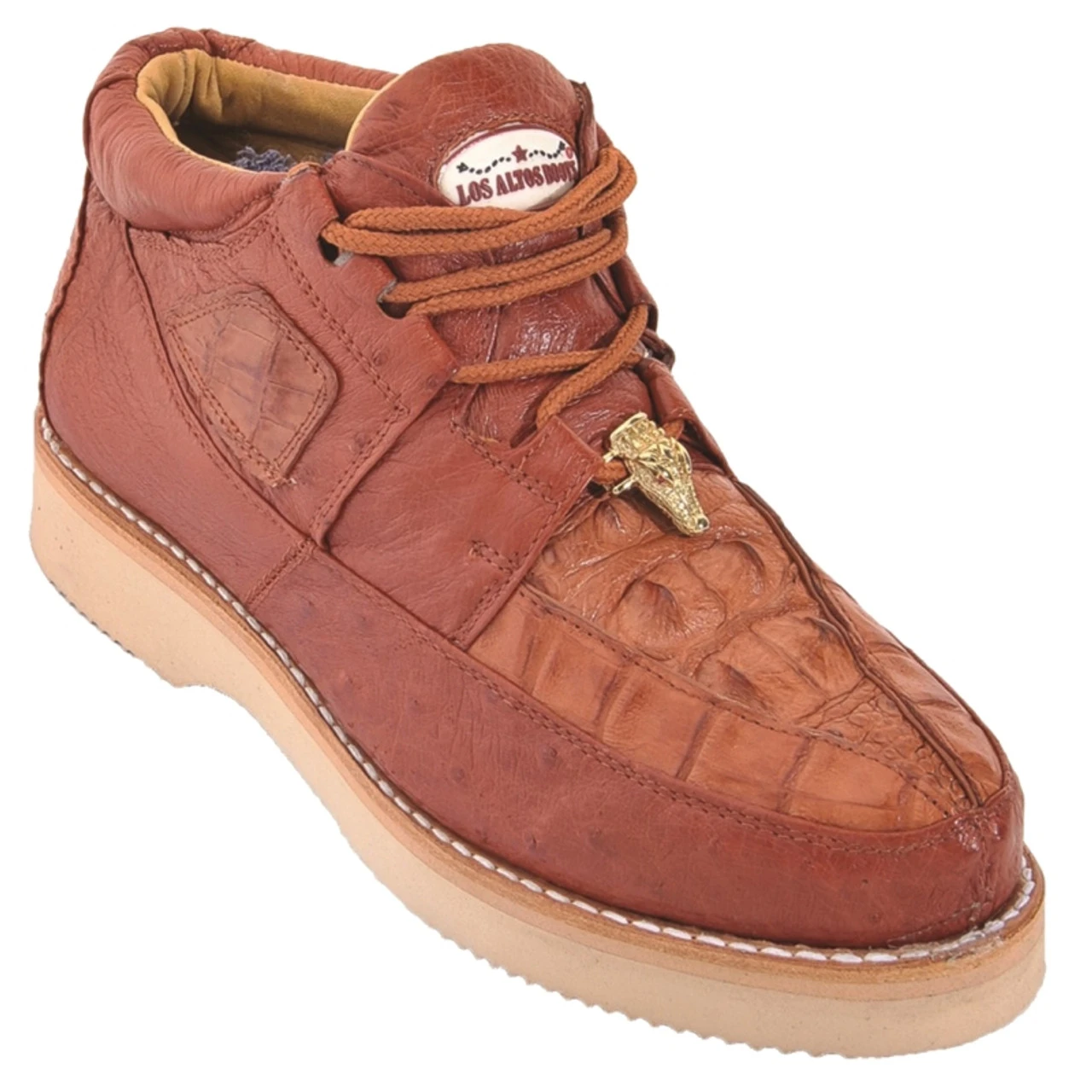 Los Altos Genuine Caiman & Ostrich Casual Ankle Boot - Cognac 3 Los Altos Genuine Caiman & Ostrich Casual Ankle Boot - Cognac