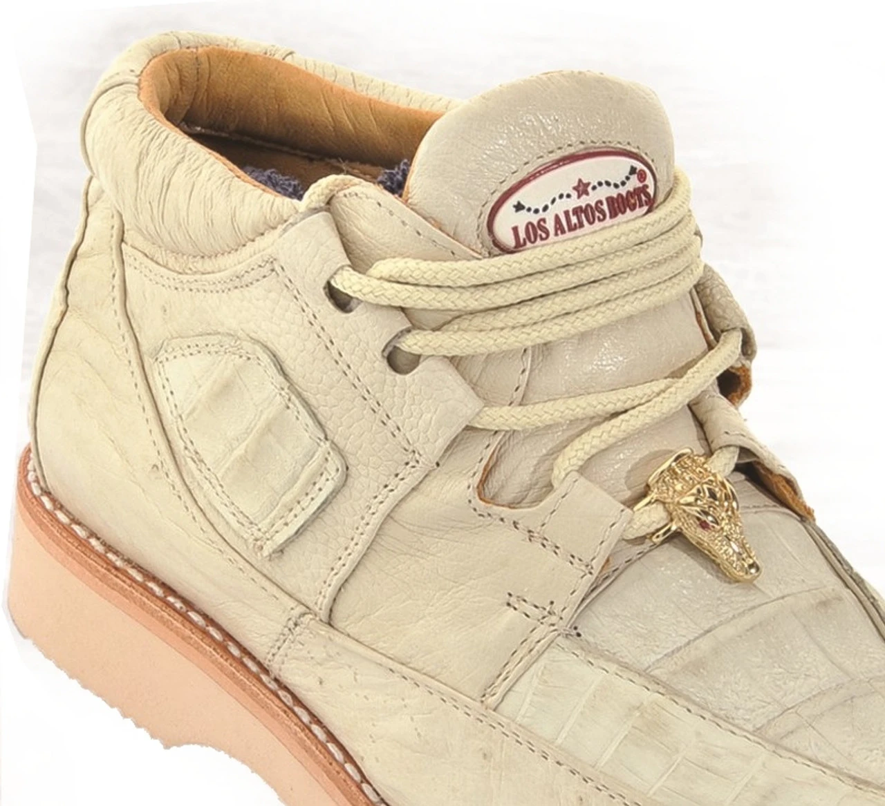 Los Altos Genuine Caiman & Ostrich Casual Ankle Boot - Bone 4 Los Altos Genuine Caiman & Ostrich Casual Ankle Boot - Bone - Image 2