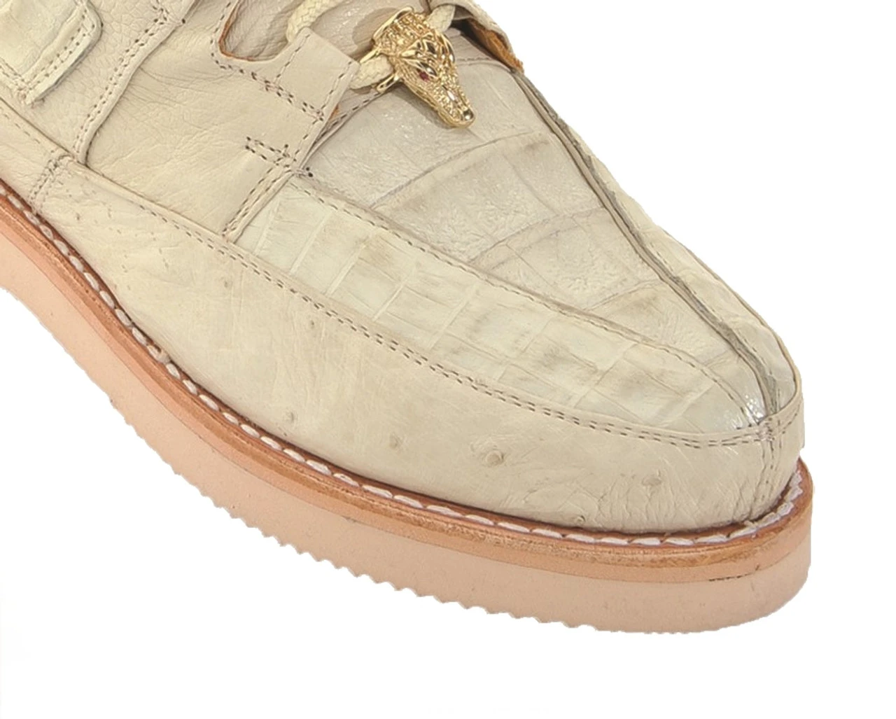 Los Altos Genuine Caiman & Ostrich Casual Ankle Boot - Bone 5 Los Altos Genuine Caiman & Ostrich Casual Ankle Boot - Bone - Image 3
