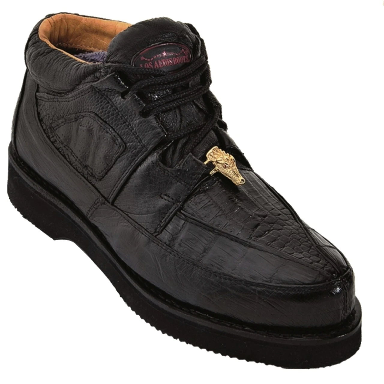 Los Altos Genuine Caiman & Ostrich Casual Ankle Boot - Black 3 Los Altos Genuine Caiman & Ostrich Casual Ankle Boot - Black