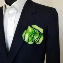 Antonio Ricci 2-in-1 Pouf Round Pocket Square - Dark Navy On Bright Green -Fashion Formal Wear Store LimeGreen NavyBlue 2 54203.1680298769