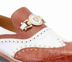 Mauri Cognac & White Genuine Alligator Wing Tip Loafer Shoe 8 Mauri Cognac & White Genuine Alligator Wing Tip Loafer Shoe -Fashion Formal Wear Store MRI SH 3092 CG WH 2 42357.1668362407