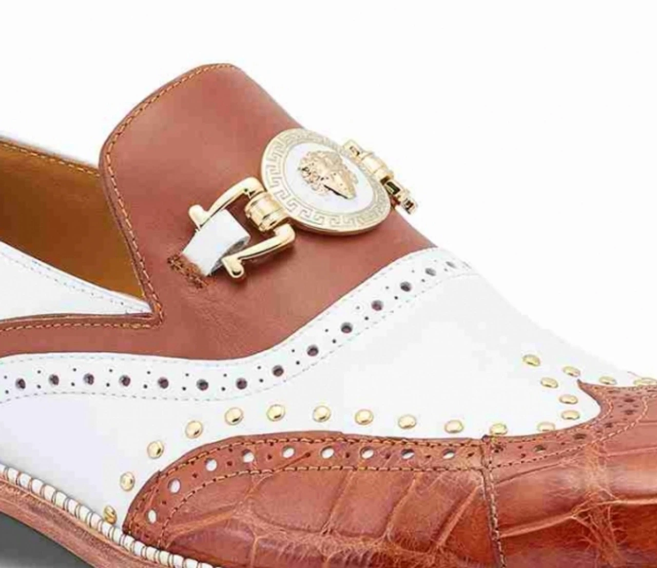 Mauri Cognac & White Genuine Alligator Wing Tip Loafer Shoe 5 Mauri Cognac & White Genuine Alligator Wing Tip Loafer Shoe - Image 3