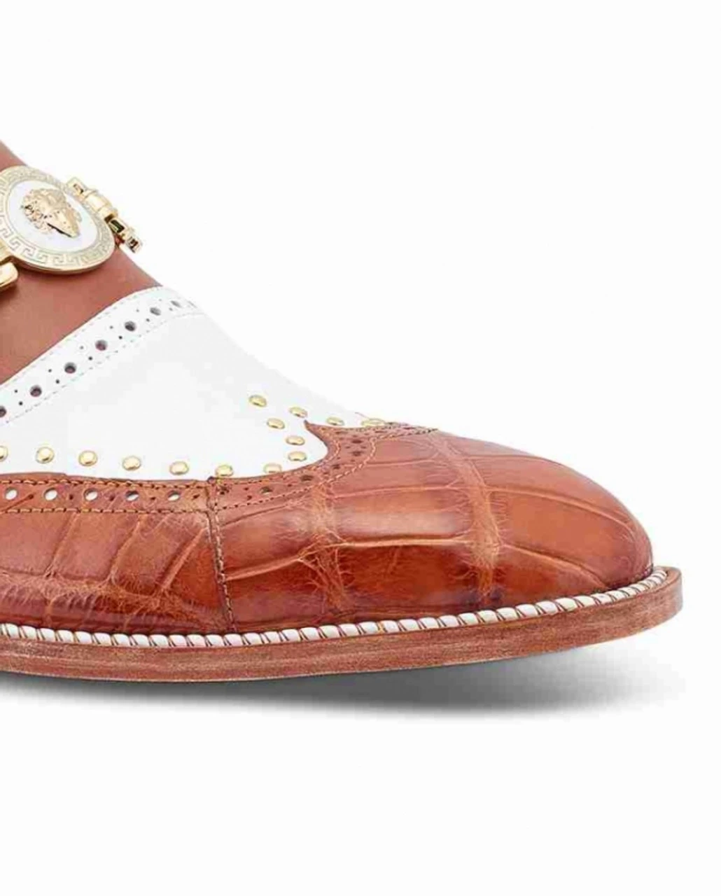 Mauri Cognac & White Genuine Alligator Wing Tip Loafer Shoe 6 Mauri Cognac & White Genuine Alligator Wing Tip Loafer Shoe - Image 4