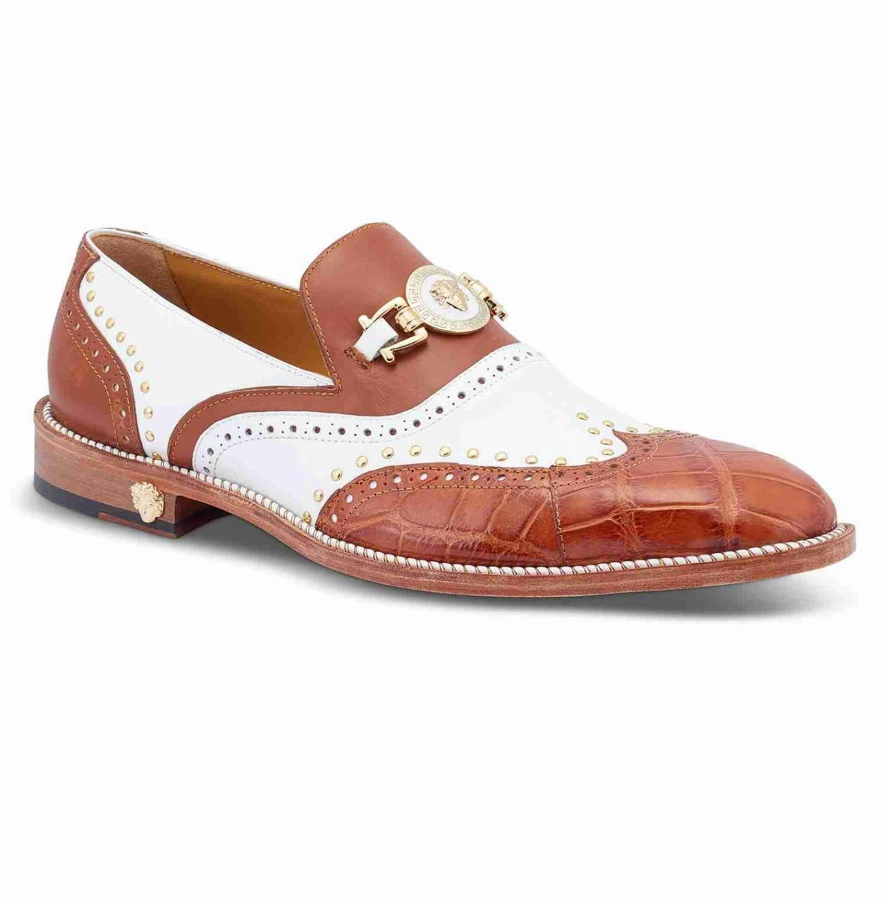 Mauri Cognac & White Genuine Alligator Wing Tip Loafer Shoe 3 Mauri Cognac & White Genuine Alligator Wing Tip Loafer Shoe