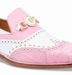Mauri Pink & White Genuine Alligator Wing Tip Loafer Shoe -Fashion Formal Wear Store MRI SH 3092 P WH 3 27676.1668362754