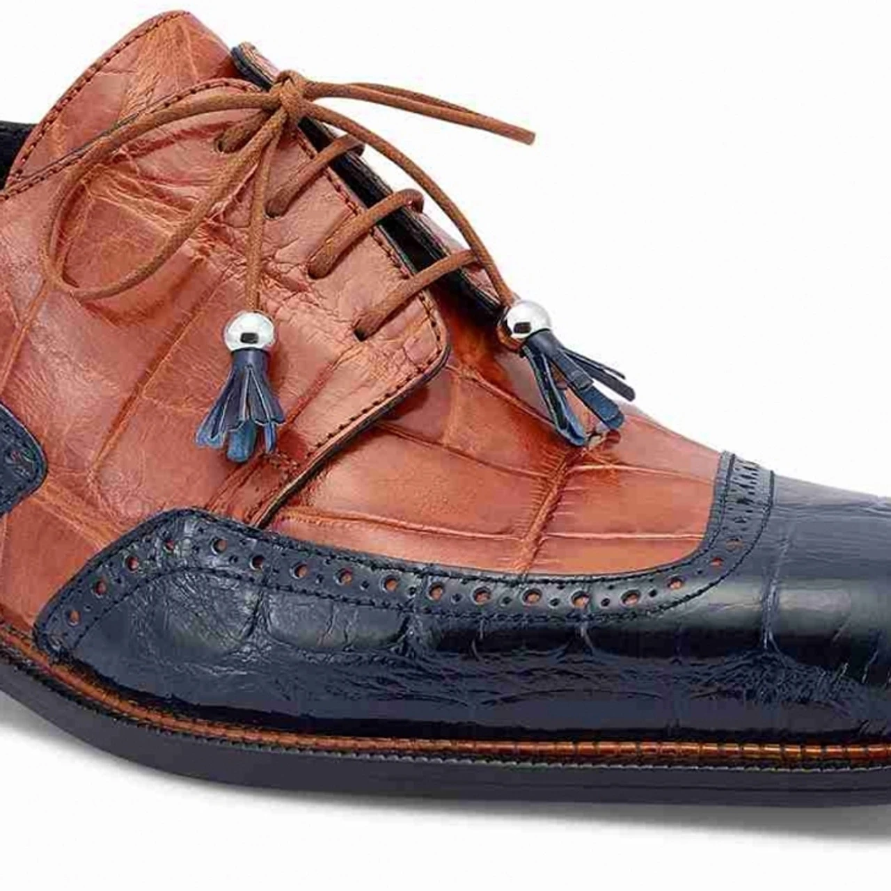 Mauri Genuine Alligator Dark Blue & Cognac Dress Shoe 4 Mauri Genuine Alligator Dark Blue & Cognac Dress Shoe - Image 2
