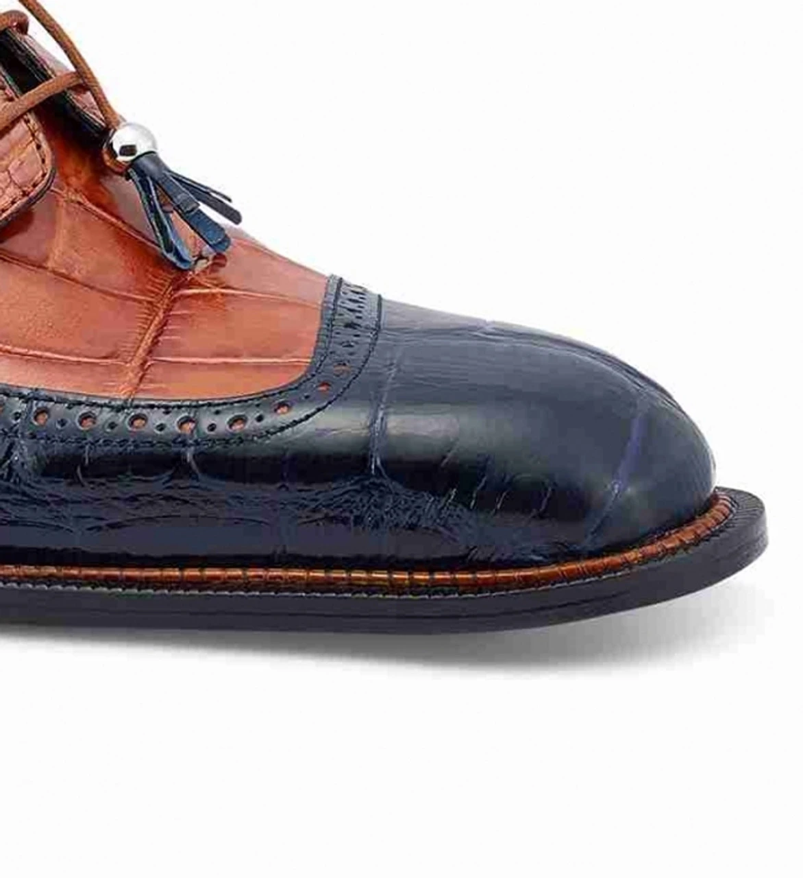 Mauri Genuine Alligator Dark Blue & Cognac Dress Shoe 5 Mauri Genuine Alligator Dark Blue & Cognac Dress Shoe - Image 3