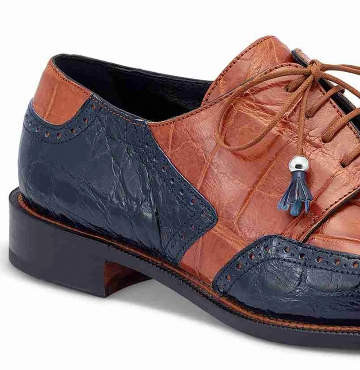 Mauri Genuine Alligator Dark Blue & Cognac Dress Shoe 6 Mauri Genuine Alligator Dark Blue & Cognac Dress Shoe - Image 4