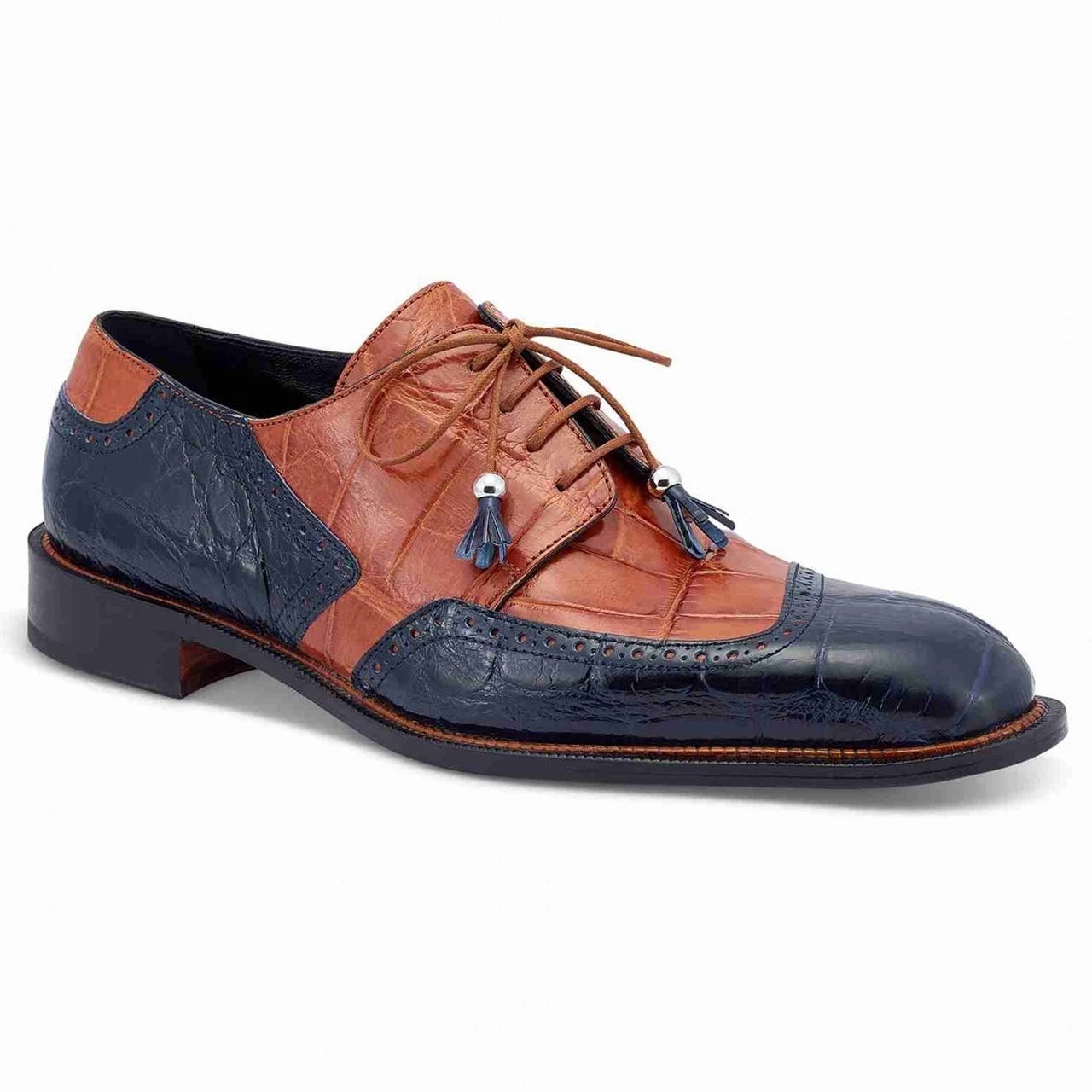 Mauri Genuine Alligator Dark Blue & Cognac Dress Shoe 3 Mauri Genuine Alligator Dark Blue & Cognac Dress Shoe