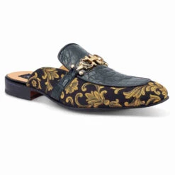 Mauri Genuine Alligator & Fabric Black Sandal - Mule Shoe
