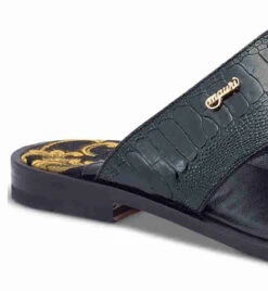 Mauri Black Genuine Ostrich Leg With Jacquard Fabric Sandal -Fashion Formal Wear Store MRI SH 5140 B 2 54375.1668369449