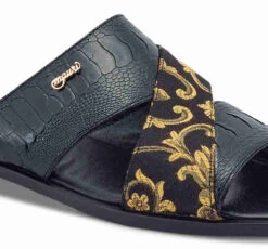 Mauri Black Genuine Ostrich Leg With Jacquard Fabric Sandal -Fashion Formal Wear Store MRI SH 5140 B 3 87074.1668369449