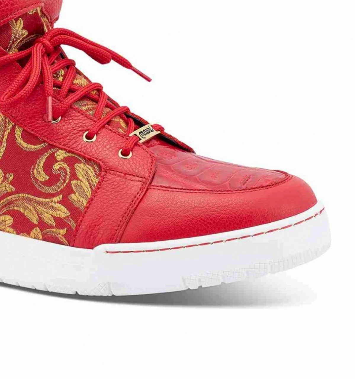 Mauri Genuine Red & Gold Crocodile & Fabric High Top Sneakers 4 Mauri Genuine Red & Gold Crocodile & Fabric High Top Sneakers - Image 2