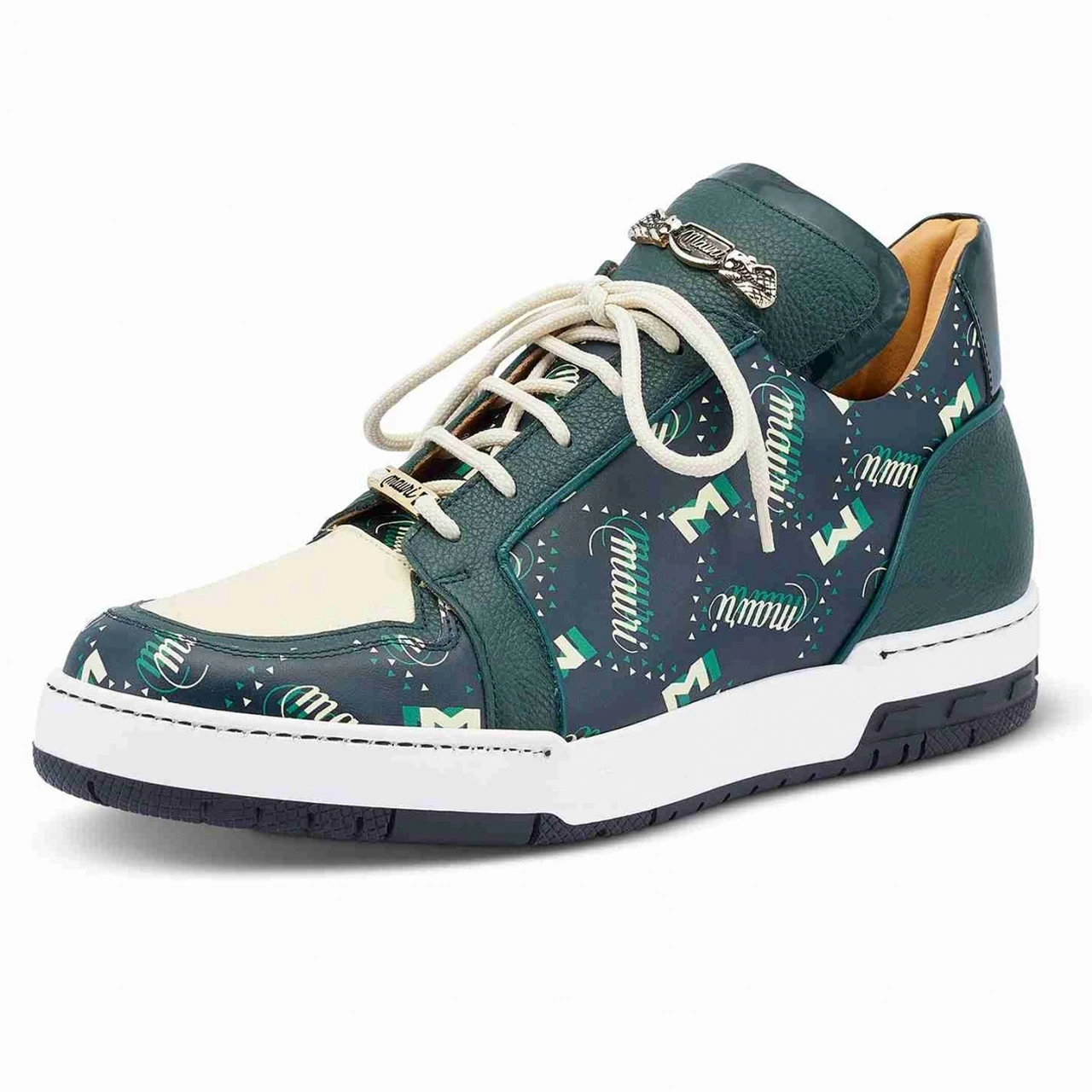 Mauri Green And Cream Genuine Crocodile & Leather Sneakers 3 Mauri Green And Cream Genuine Crocodile & Leather Sneakers