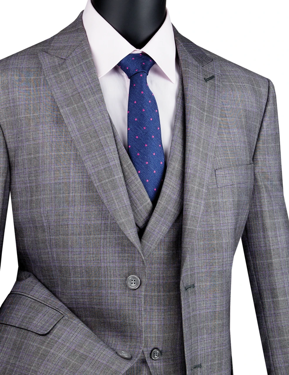Vinci 2-Button Grey Glenplaid Suit With DB-Vest - Modern Fit 4 Vinci 2-Button Grey Glenplaid Suit With DB-Vest - Modern Fit - Image 2