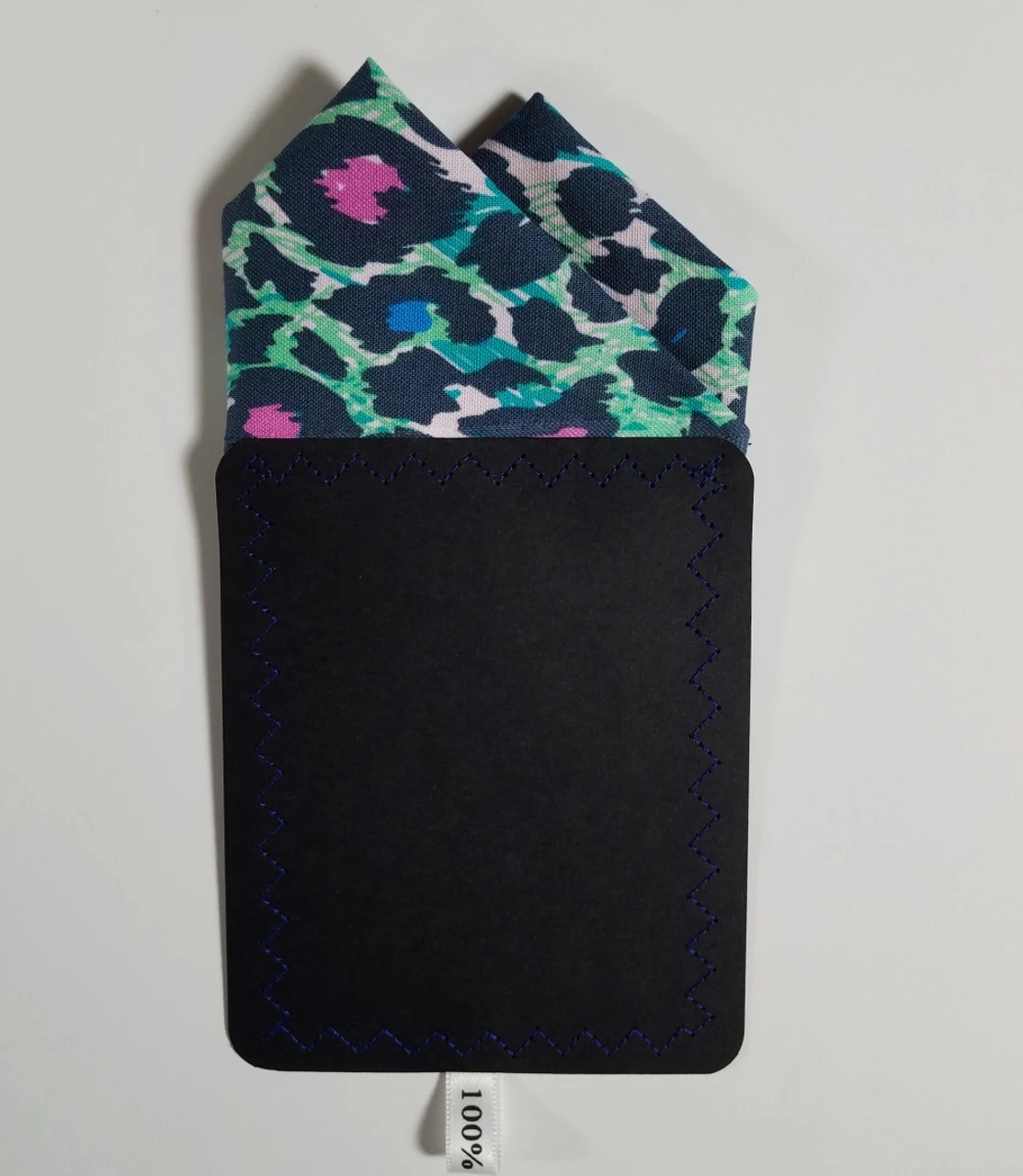 100% Cotton Pre-Folded Pocket Square Handkerchief Insert - Navy & Green Abstract Floral 5 100% Cotton Pre-Folded Pocket Square Handkerchief Insert - Navy & Green Abstract Floral - Image 3