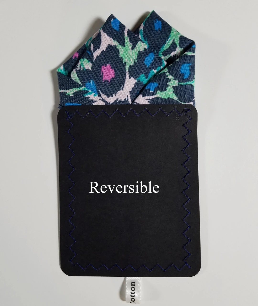 100% Cotton Pre-Folded Pocket Square Handkerchief Insert - Navy & Green Abstract Floral 6 100% Cotton Pre-Folded Pocket Square Handkerchief Insert - Navy & Green Abstract Floral - Image 4