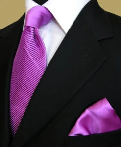 Antonio Ricci Diagonal Pleated Tie With Pocket Square - Lavender