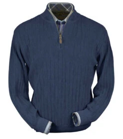 Peru Unlimited Baby Alpaca And Wool Half Zip Sweater - Denim Blue